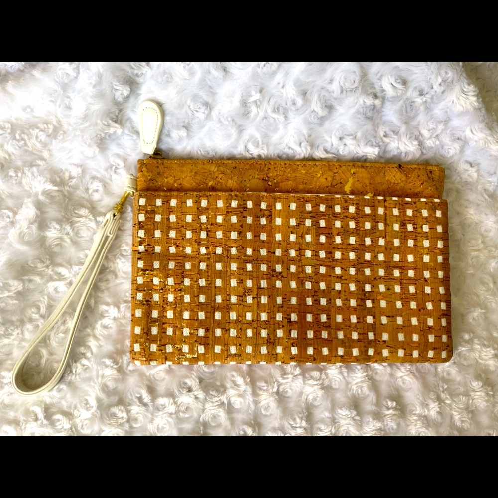 Clutch purse, Cork with leather and fabric details